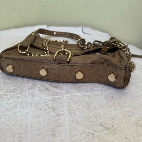 Rebecca Minkoff Mini MAC Leather Crossbody Bag Shoulder Chain Strap Tan Zip Tote - Picture 9 of 16